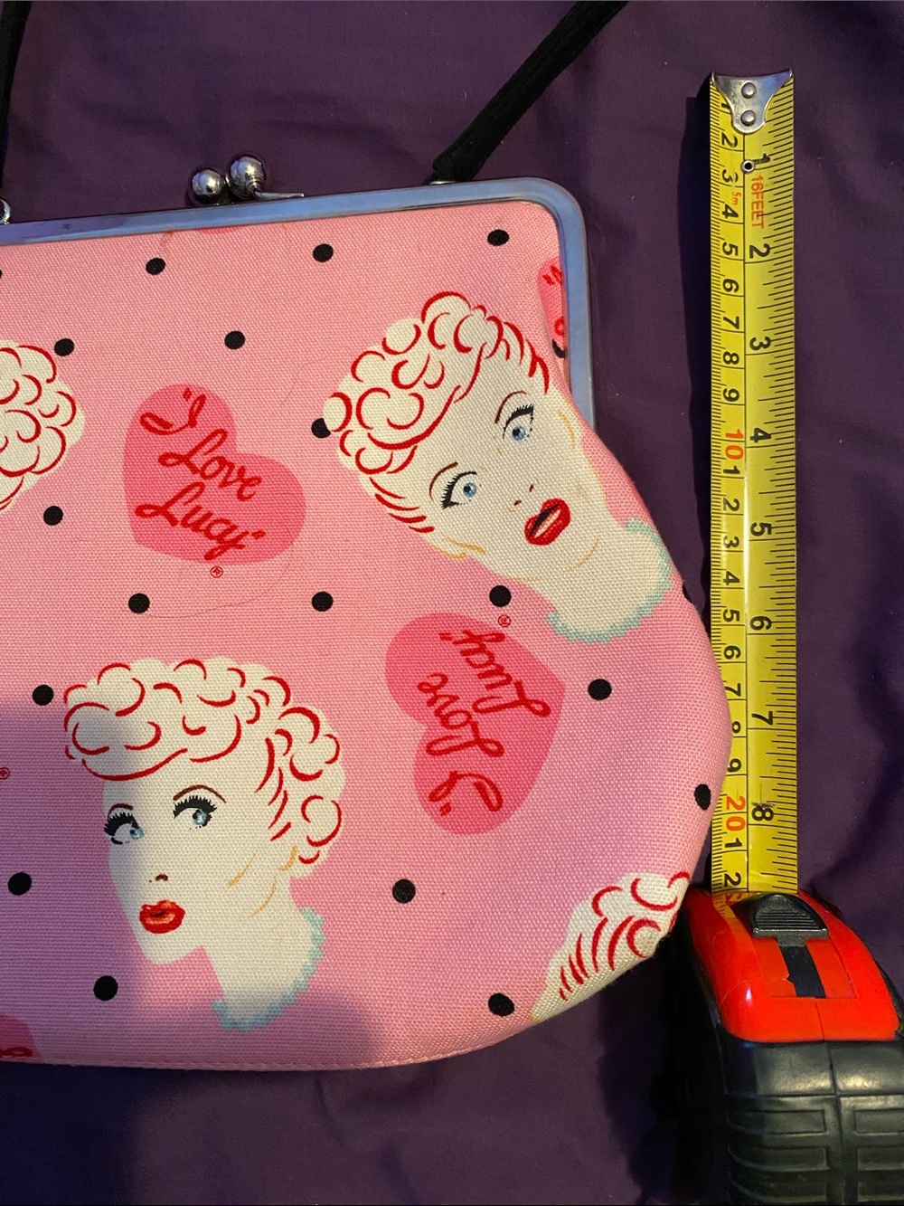 Pink I Love Lucy Print Kiss-Lock Crossbody Bag